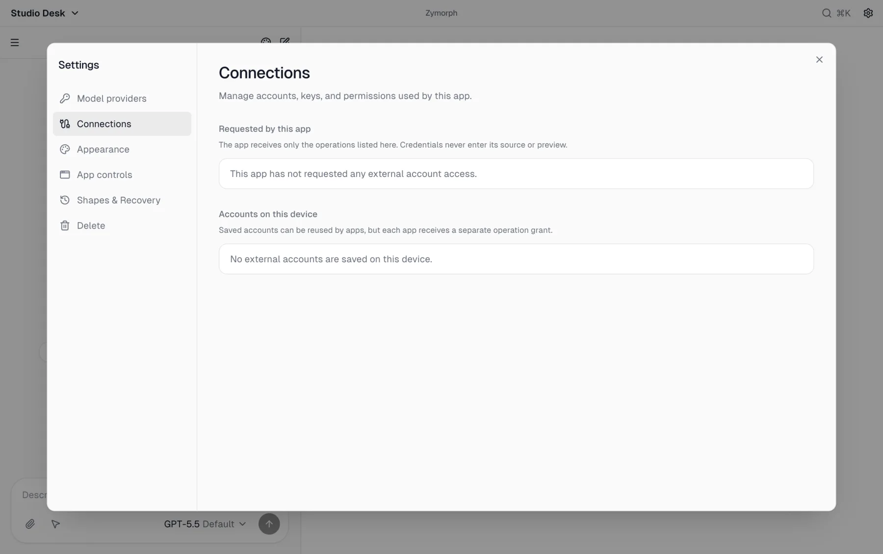 Connections before an app has requested external access