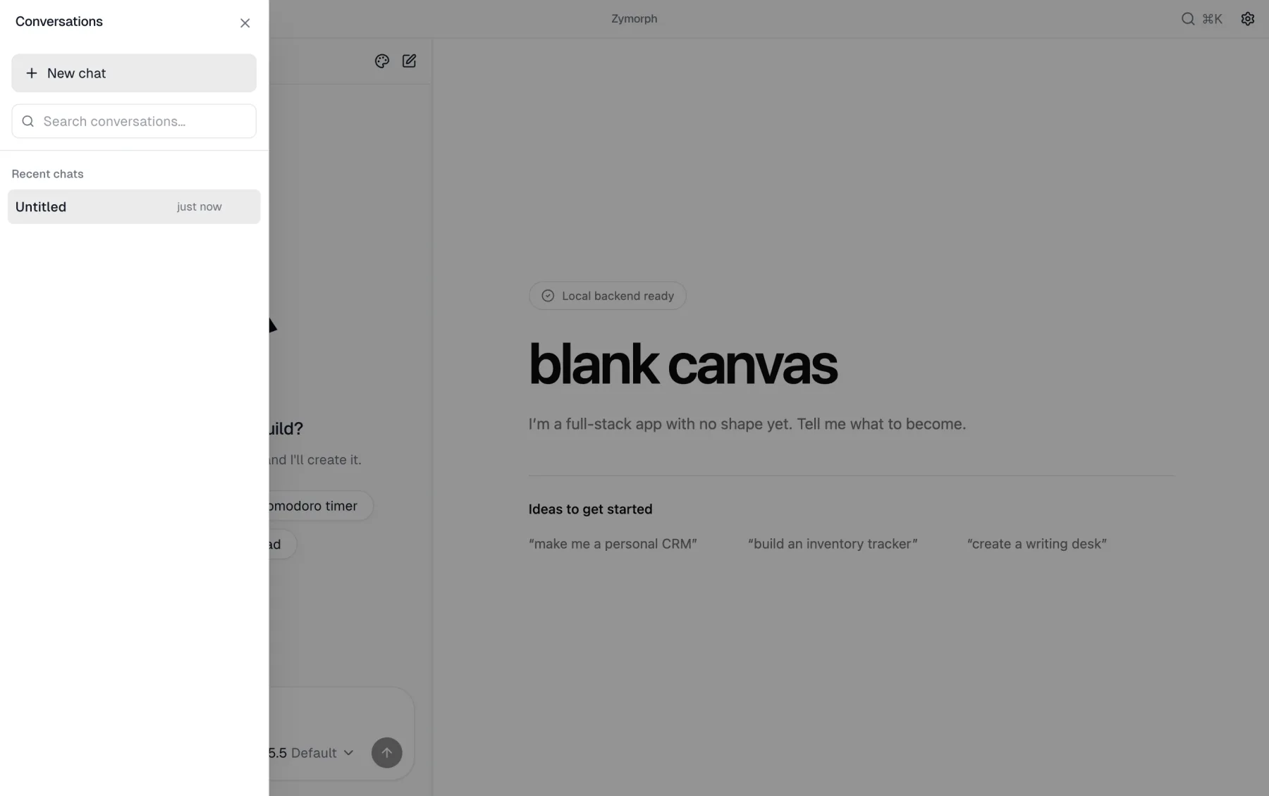 The conversation drawer with a new-chat control and search