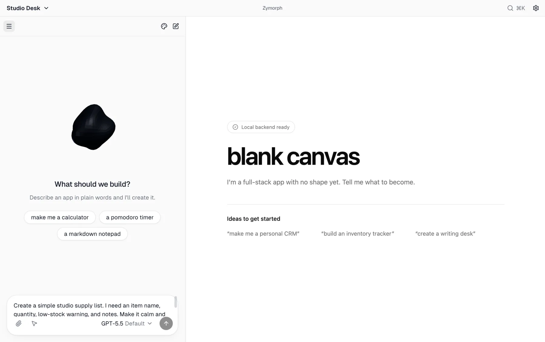A focused first request in the conversation composer