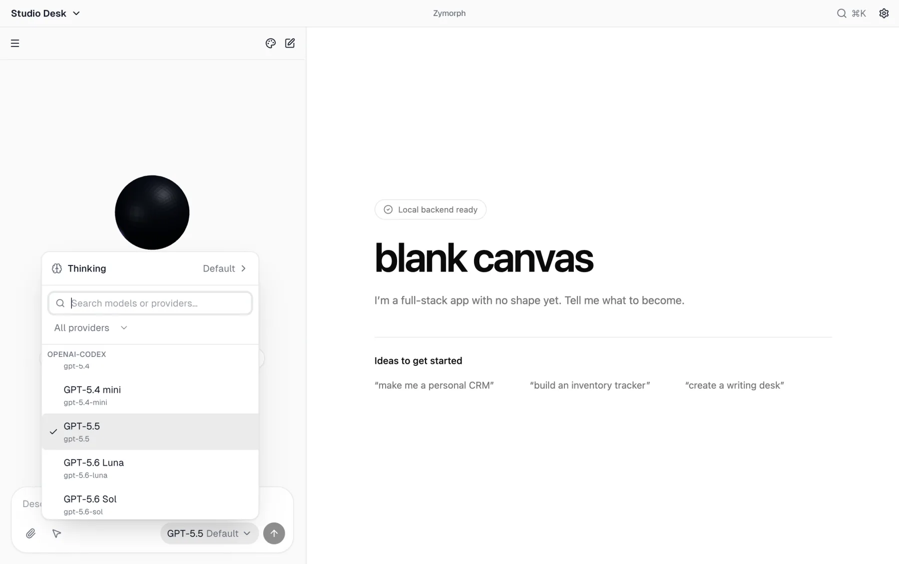 The searchable model picker