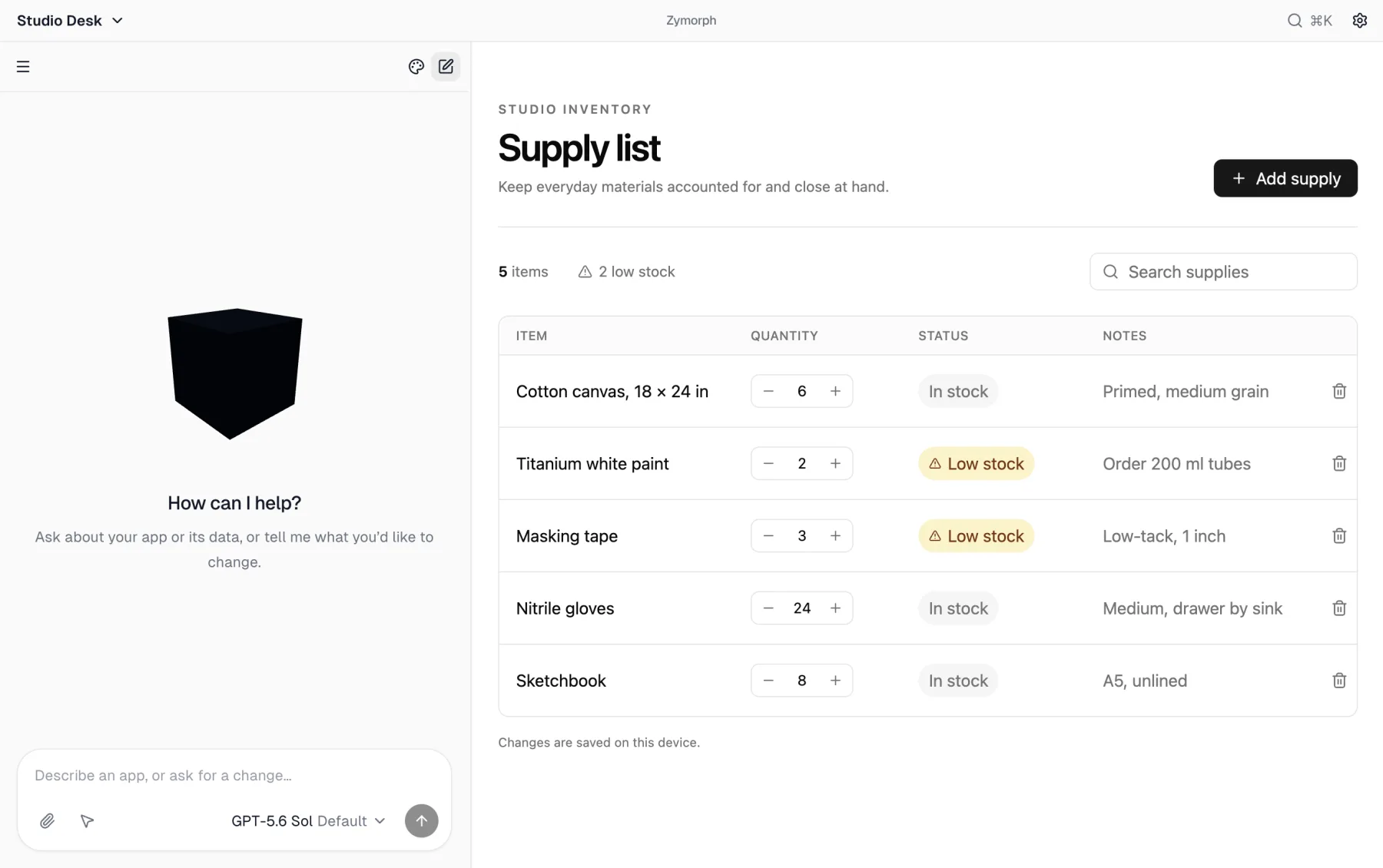 A completed Studio Desk app beside an empty conversation